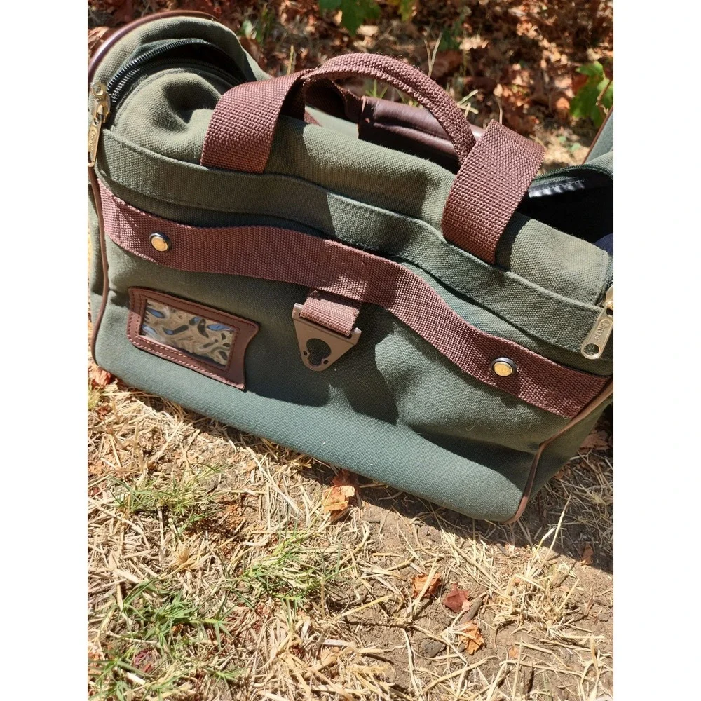 VTG Tumi Olive Green Luggage Travel Bag and Suitcase with Real Leather Trim